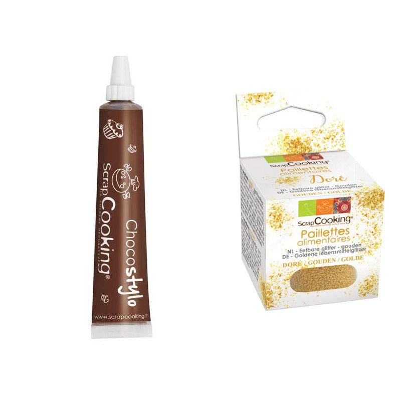 Stylo chocolat + paillettes dorées Scrapcooking - Mathon