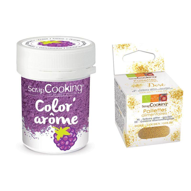 Colorant alimentaire violet arôme mûre + paillettes dorées Scrapcooking - Mathon