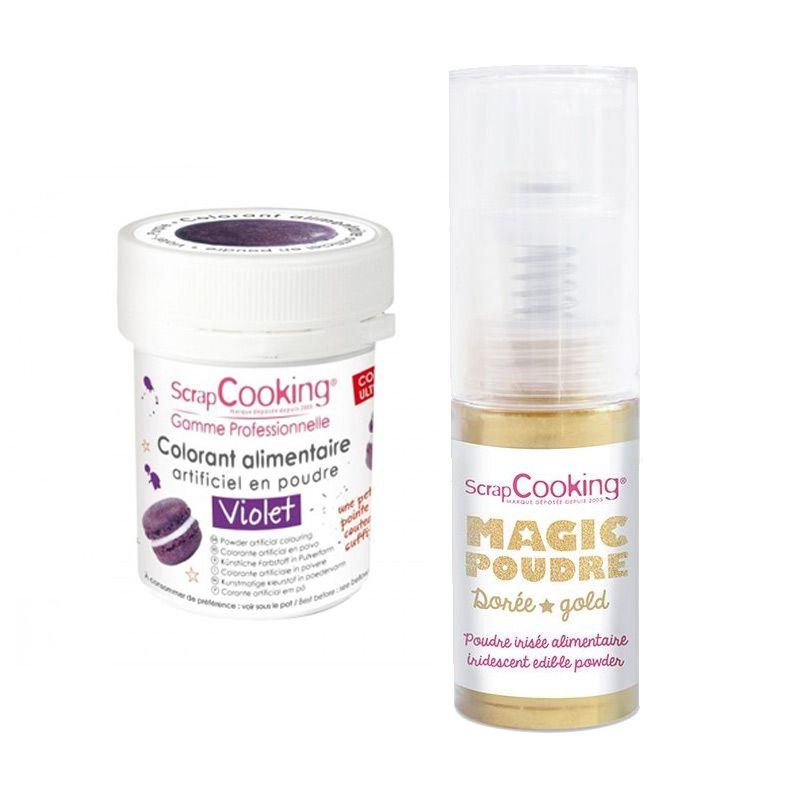 Colorant alimentaire Violet + Poudre alimentaire irisée dorée Scrapcooking - Mathon