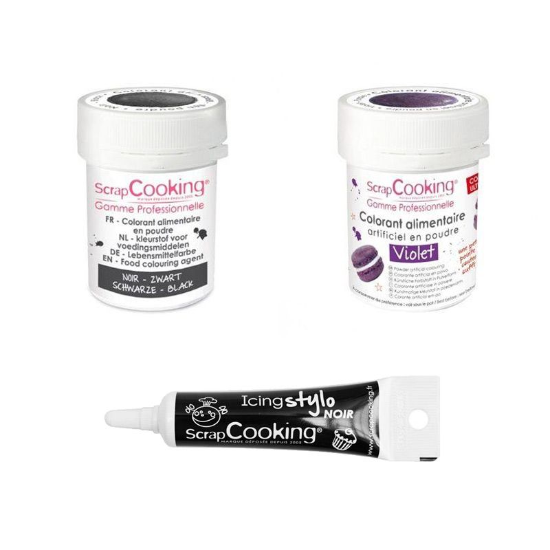 2 colorants alimentaires noir-violet + Stylo glaçage noir Scrapcooking - Mathon