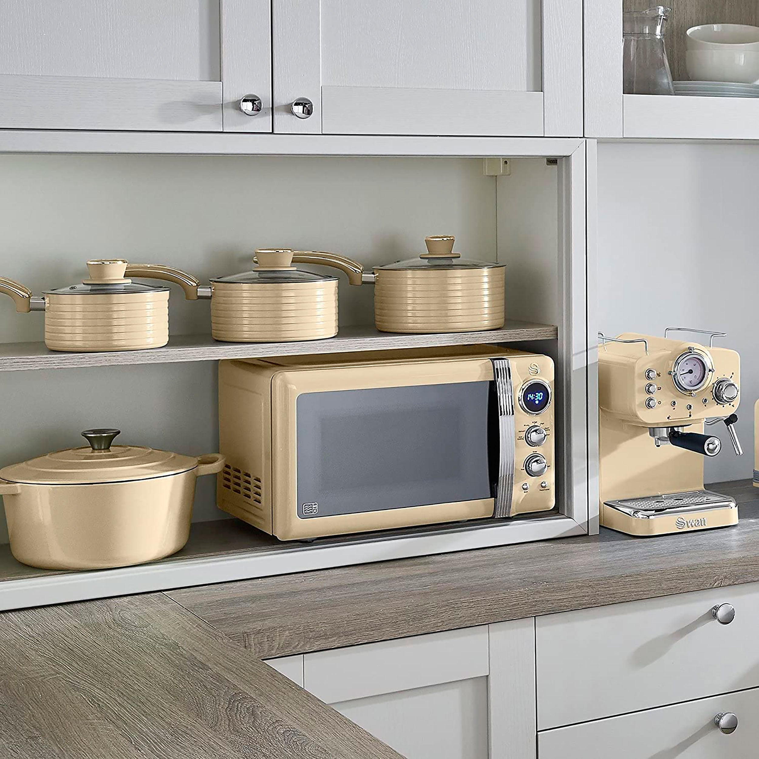 Retro Micro-ondes Numérique 20L, 5 Niveaux Puissance, Décongélation, Minuterie 800 Crème  SM22030CNEU - Mathon - 4