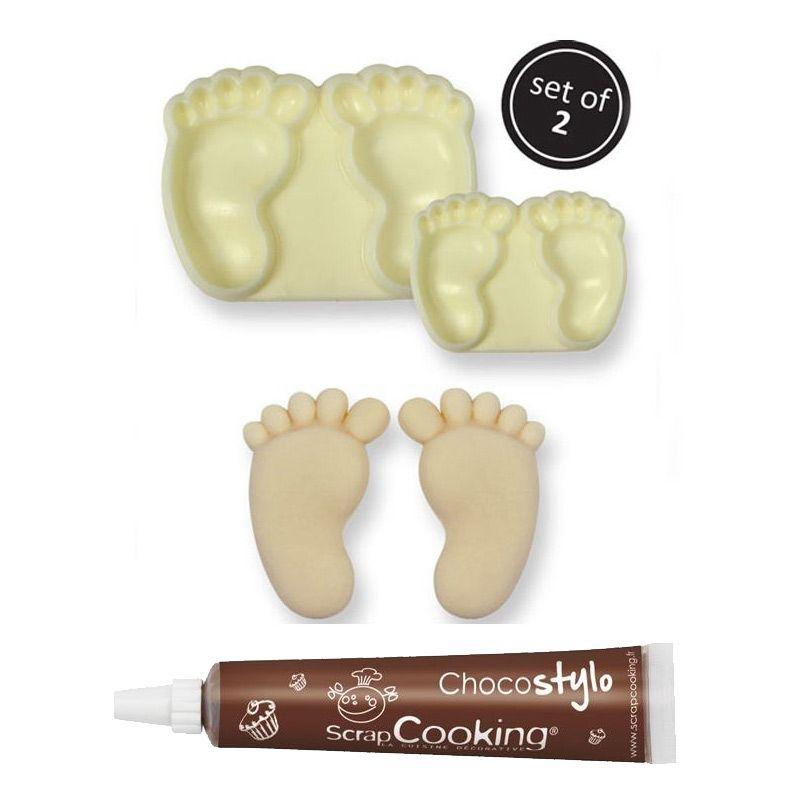 Stylo chocolat + 2 Moules à gâteaux Pieds de bébé Youdoit - Mathon