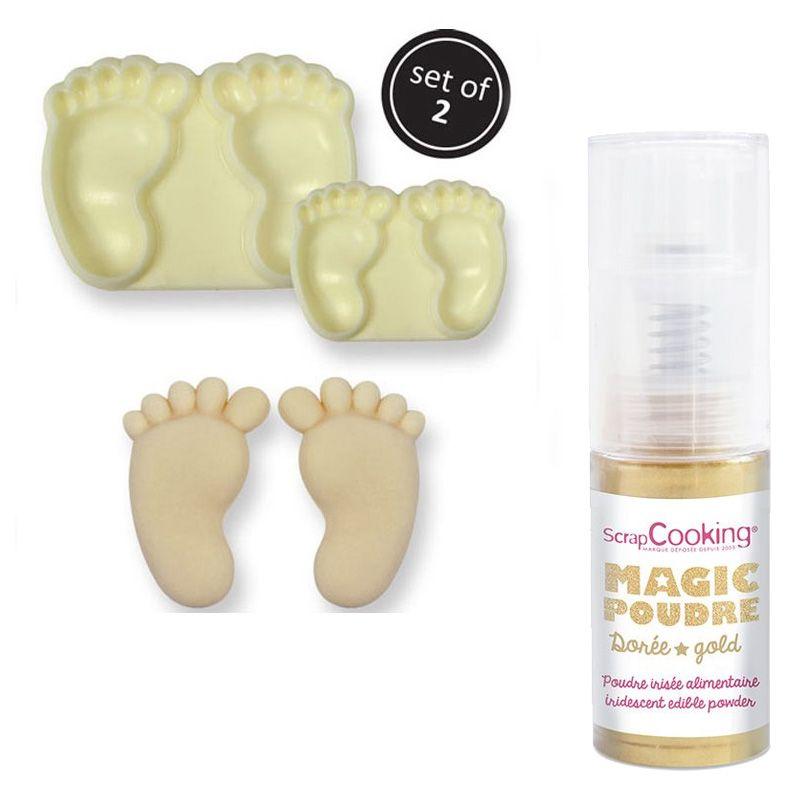 Moules à gâteaux 2 Pieds de bébé + 1 Poudre alimentaire irisée dorée Youdoit - Mathon