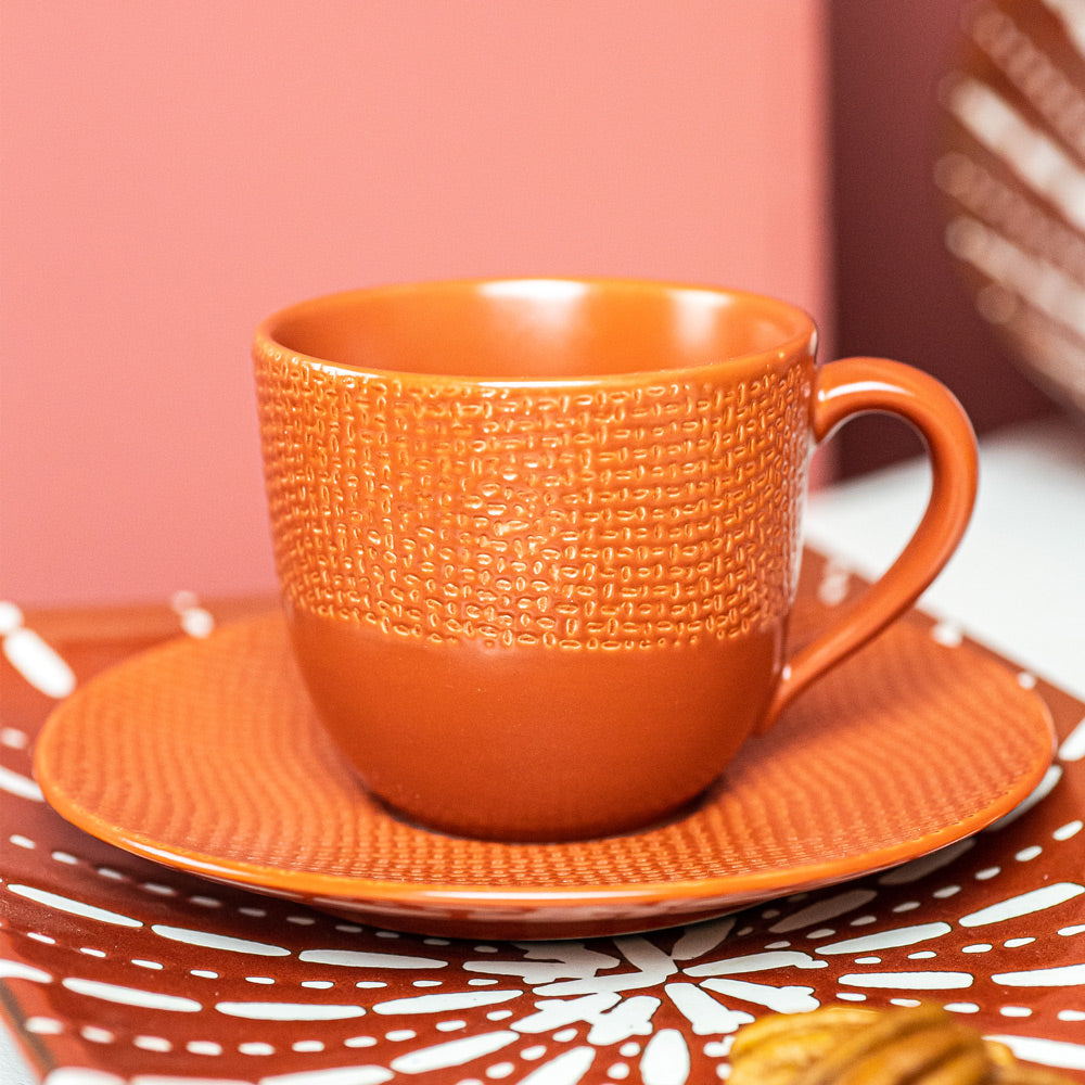 Tasse à thé et sous-tasse Vésuvio terra 22 cl (lot de 6) Table passion - Mathon - 3