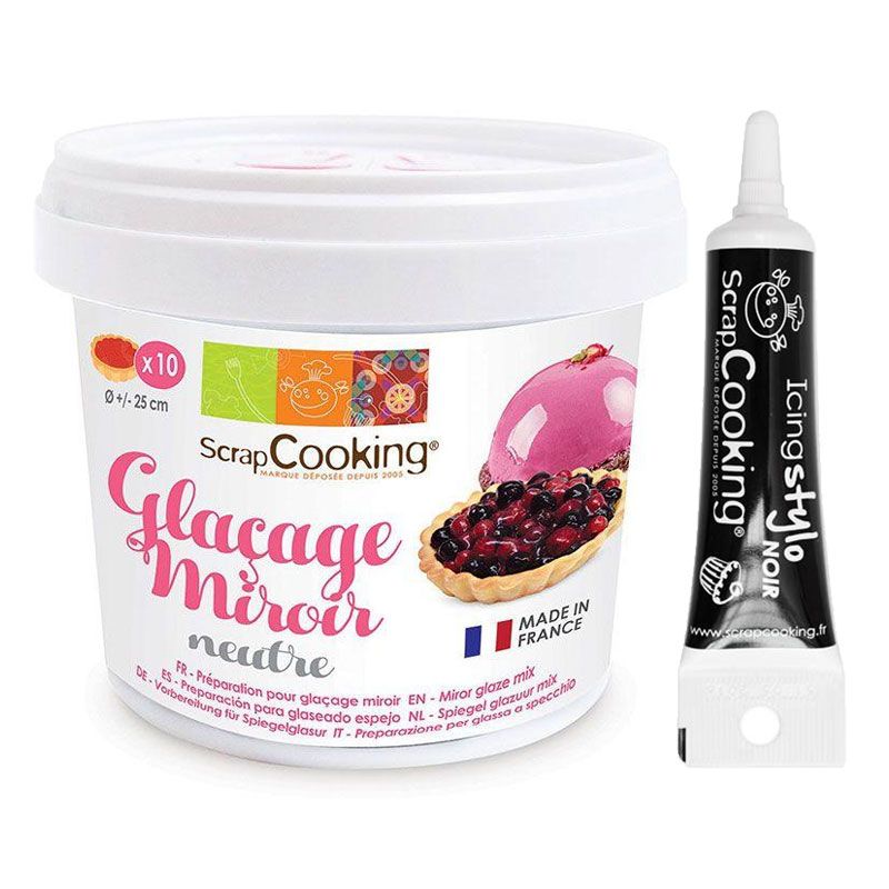 Préparation glaçage miroir neutre 220 g + Stylo glaçage noir Scrapcooking - Mathon