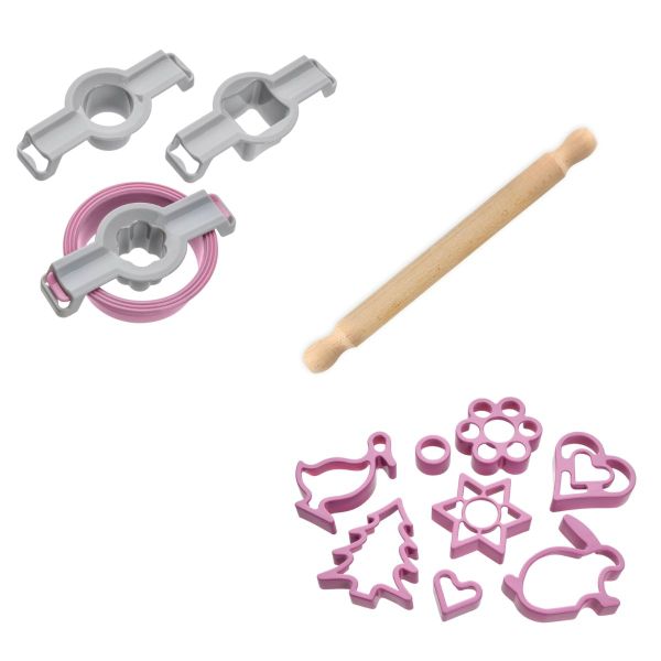 Ensemble pour biscuits Linzer emporte pièces et rouleau en bois Zenker - Mathon - 1