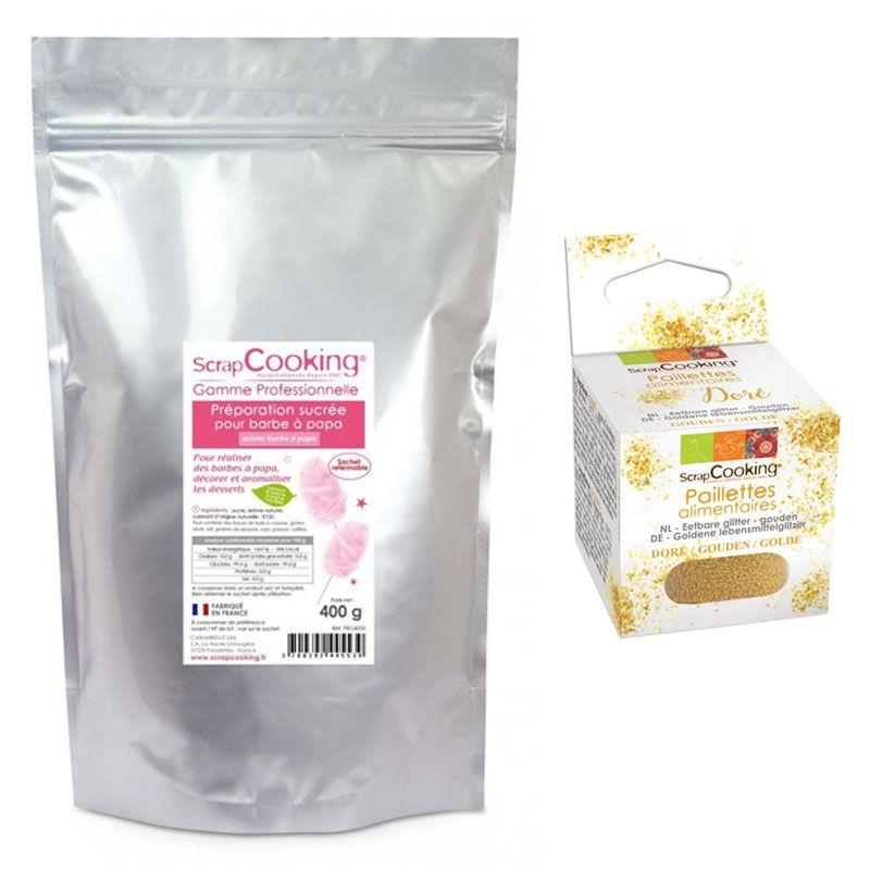 Préparation barbe à papa rose 400 g + paillettes dorées Scrapcooking - Mathon