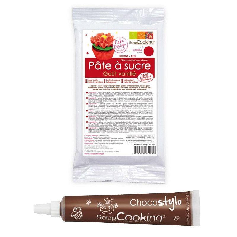 Pâte à sucre rouge 250 g + Stylo chocolat Scrapcooking - Mathon