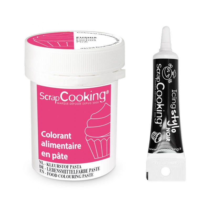 Colorant alimentaire en pâte 20 g Fuchsia + Stylo de glaçage noir Scrapcooking - Mathon