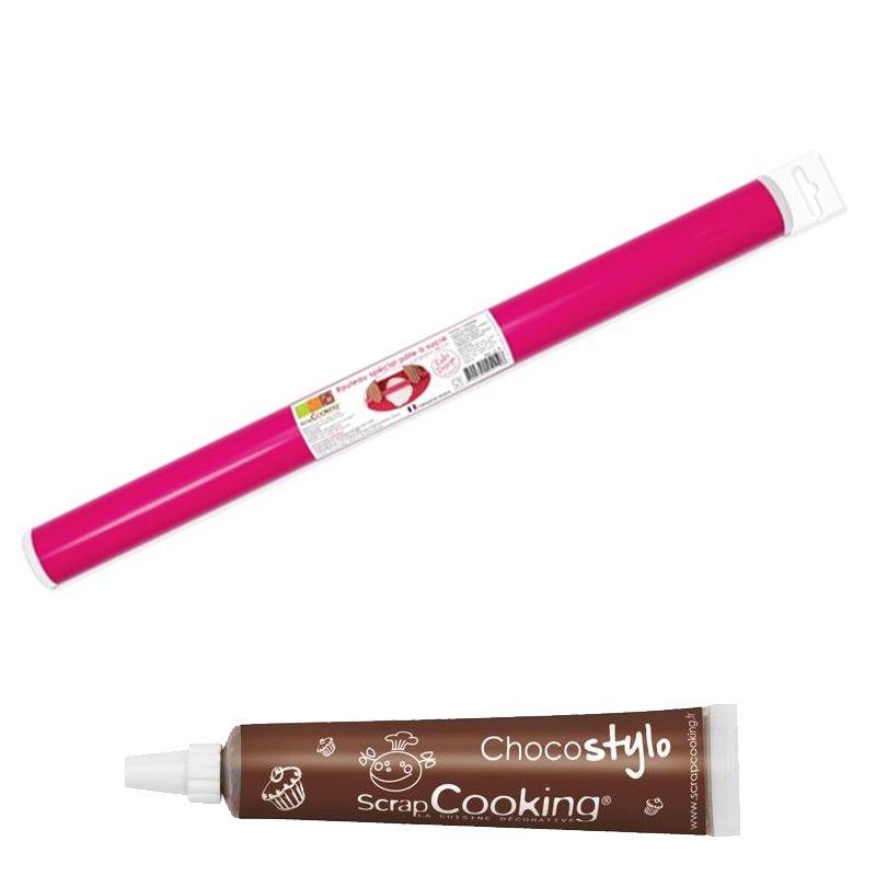 Rouleau de lissage pour pâte à sucre 38 cm + 1 Stylo chocolat Scrapcooking - Mathon