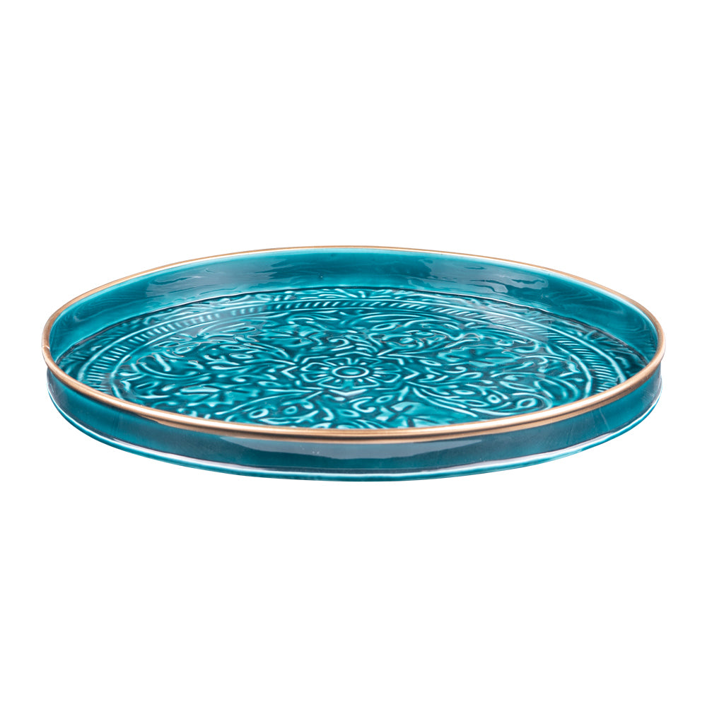 Set de 2 plateaux ronds Tosca bleu Table passion - Mathon - 2