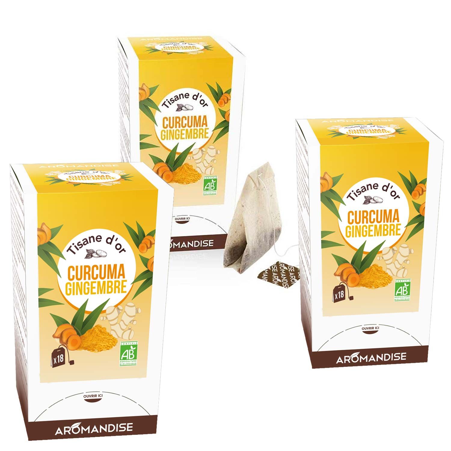 Tisane bio au Curcuma et gingembre 54 sachets Aromandise - Mathon
