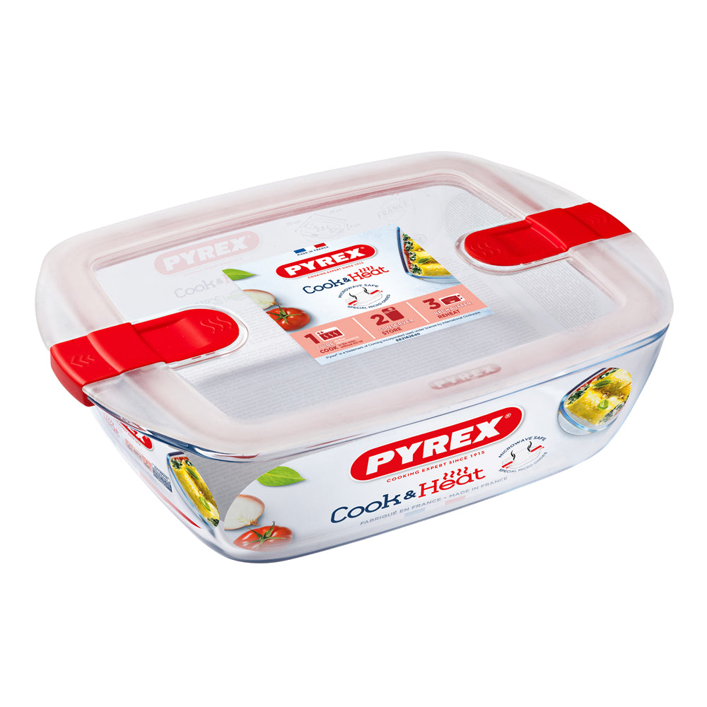 Plat rectangle + couvercle Cook & Heat 28 x 20 cm Pyrex - Mathon
