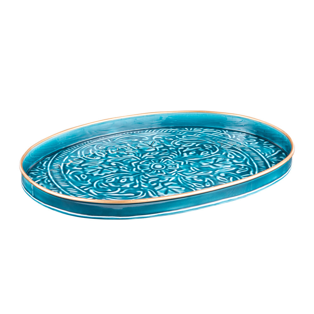 Set de 2 plateaux ovales Tosca bleu Table passion - Mathon - 2