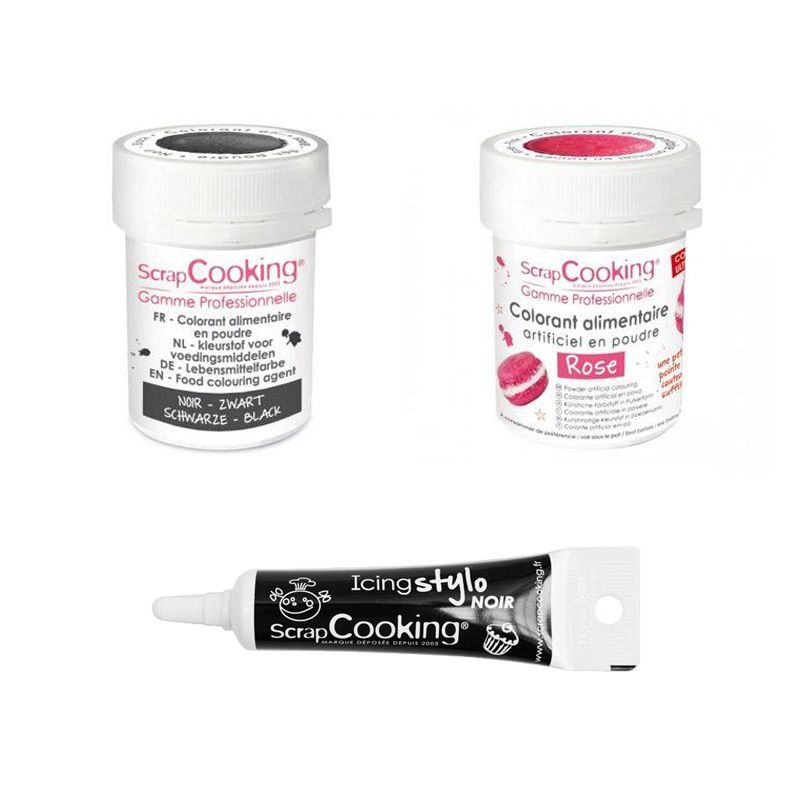 2 colorants alimentaires rose-noir + Stylo glaçage noir Scrapcooking - Mathon