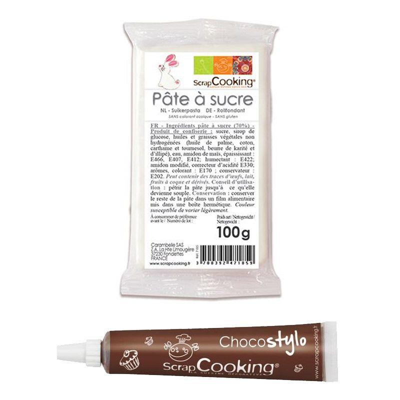 Stylo chocolat + Pâte à sucre blanche 100 g Scrapcooking - Mathon