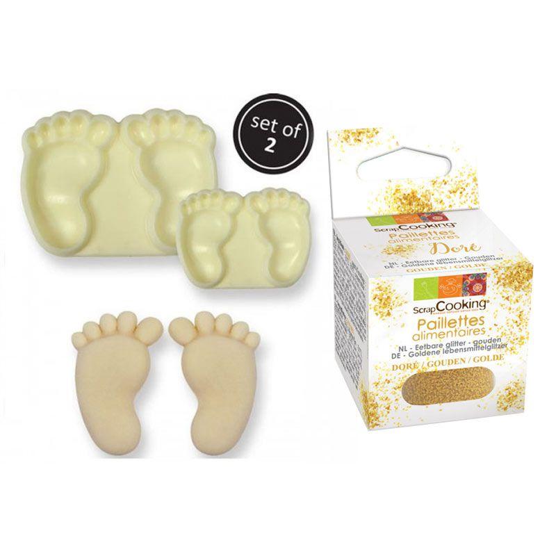2 moules à gâteaux Pieds de bébé + paillettes dorées Youdoit - Mathon