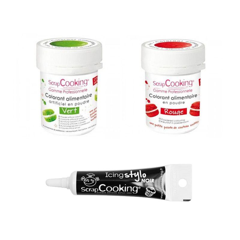2 colorants alimentaires vert-rouge + Stylo glaçage noir Scrapcooking - Mathon