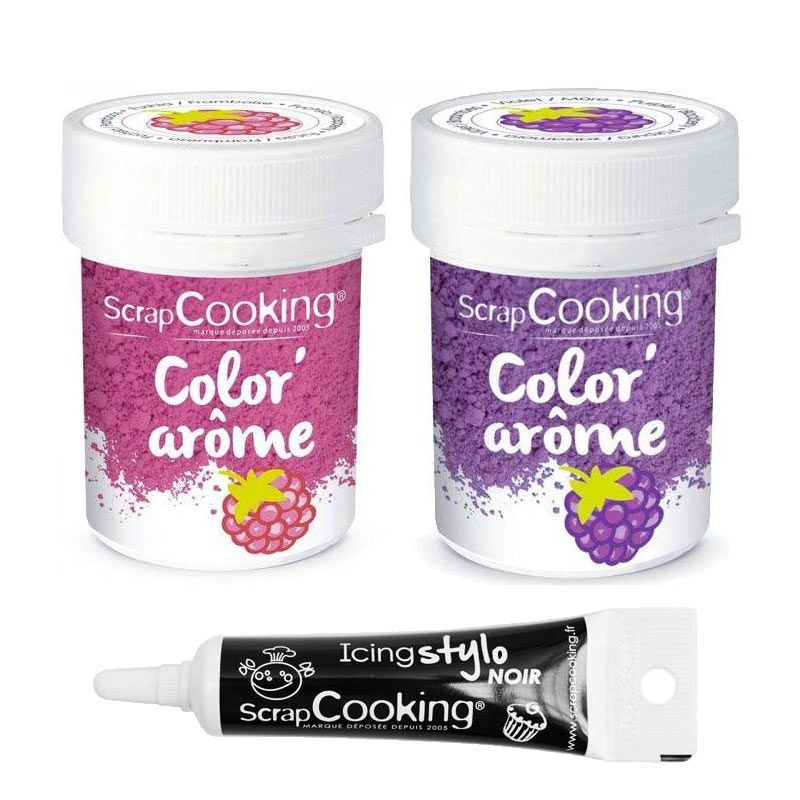 2 colorants alimentaires framboise & mûre + Stylo glaçage noir Scrapcooking - Mathon