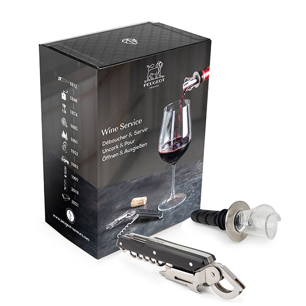 Coffret Wine Service - tire-bouchon Clavelin noir + bec verseur Arum Peugeot - Mathon - 1