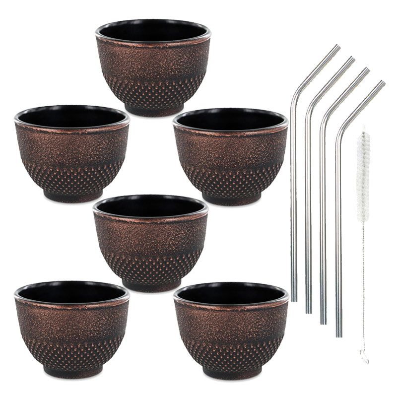 6 tasses en fonte noires 15 cl + 4 pailles en inox Youdoit - Mathon