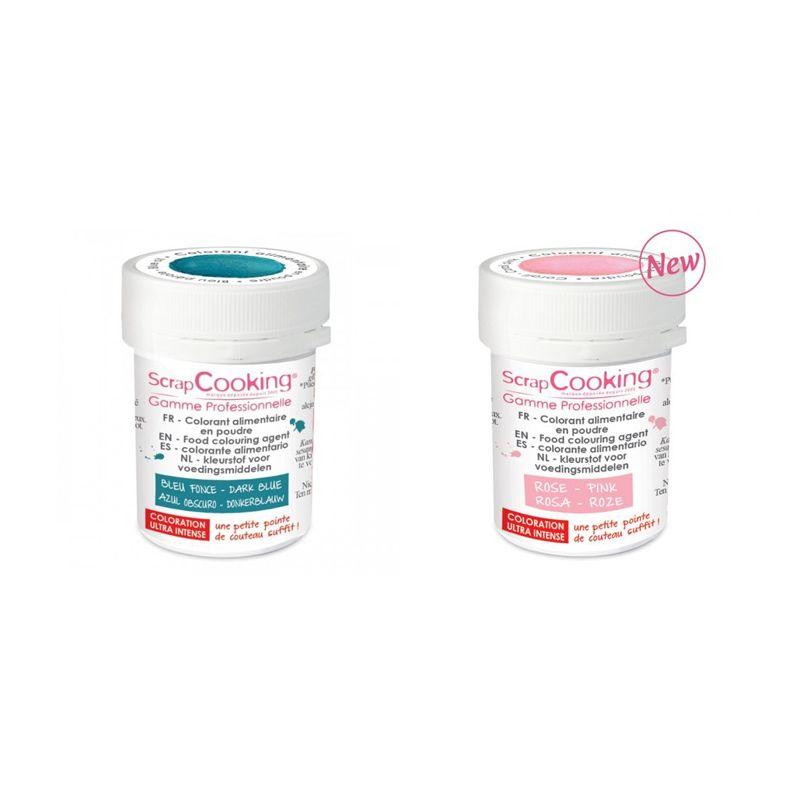 2 colorants alimentaires en poudre - bleu foncé-rose poudré Scrapcooking - Mathon