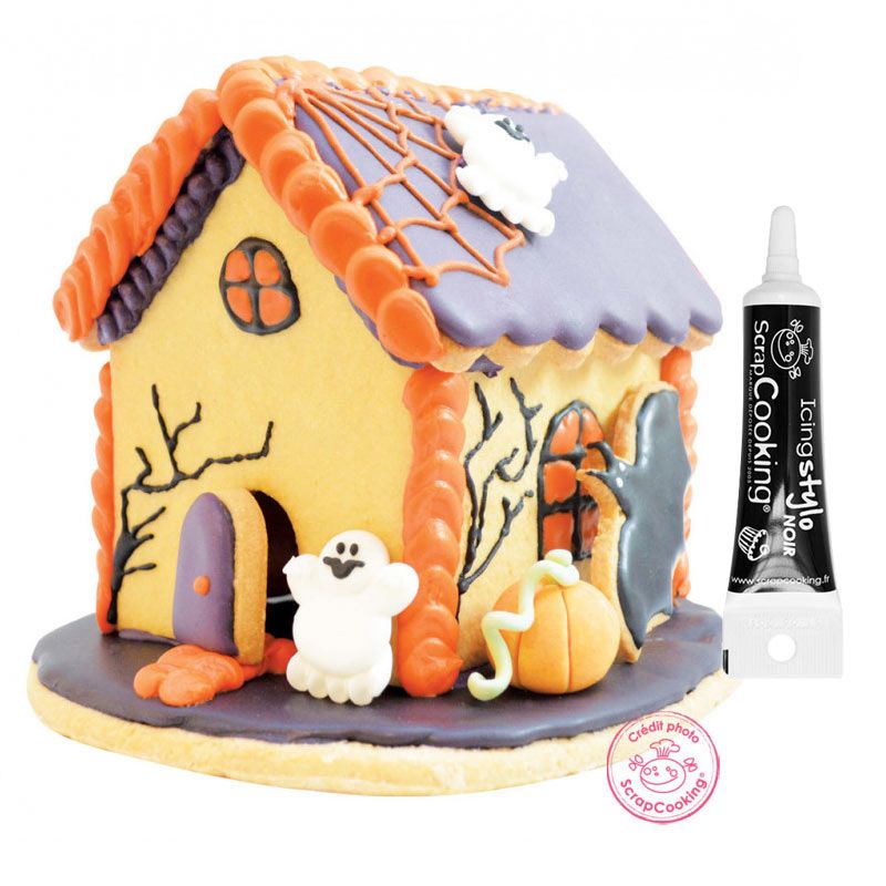 Kit découpoirs en inox Horror house + Stylo de glaçage noir Scrapcooking - Mathon