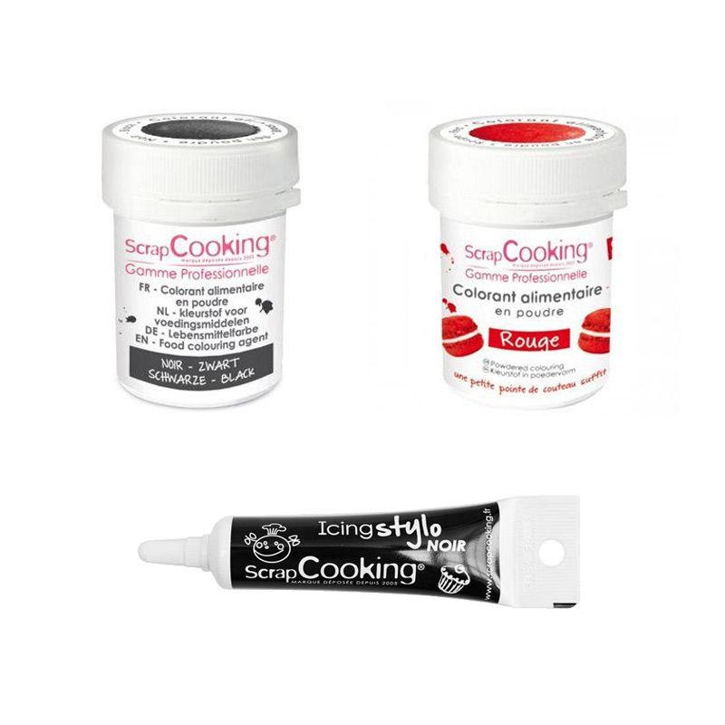 2 colorants alimentaires rouge-noir + Stylo glaçage noir Scrapcooking - Mathon