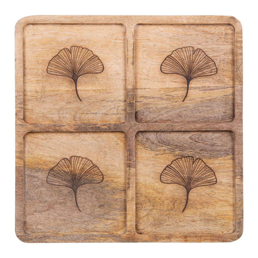 Plat pour apéritif 4 compartiments Ginkgo 35,3x35,3 cm Table passion - Mathon - 1
