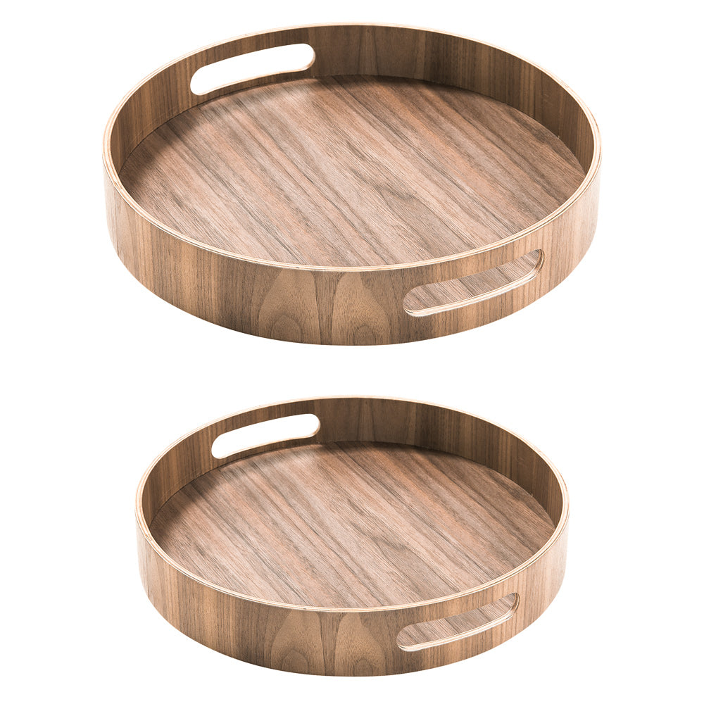 Set de 2 plateaux ronds 35.5 cm et 40,5 cm brun en bois Table passion - Mathon