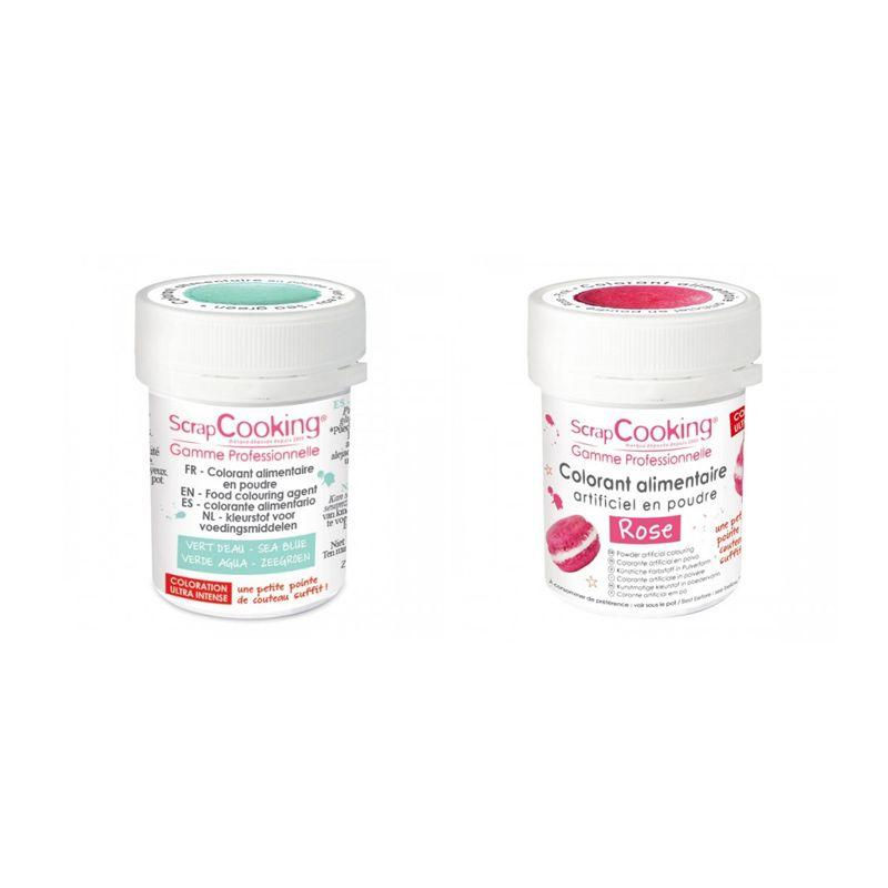 2 colorants alimentaires en poudre - rose-vert d