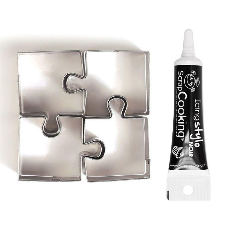 4 mini emporte-pièces inox Puzzle + Stylo de glaçage noir Youdoit - Mathon