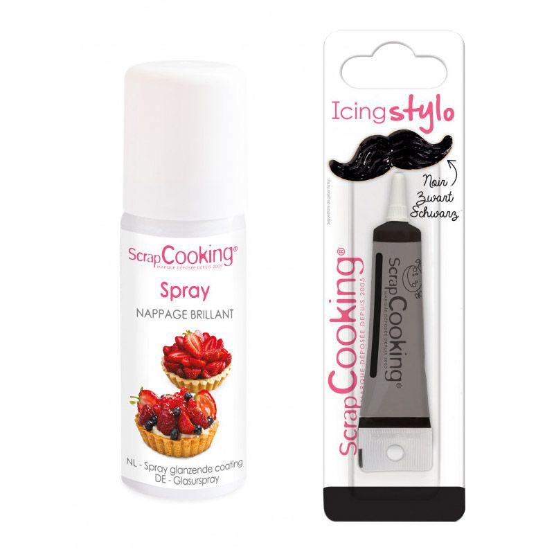 Spray brillant pour nappage 75 ml + Stylo de glaçage noir Scrapcooking - Mathon