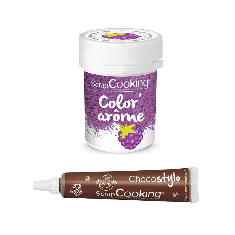 Colorant alimentaire violet arôme mûre + Stylo chocolat Scrapcooking - Mathon