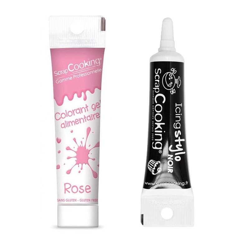 Gel colorant alimentaire rose 20 g + Stylo glaçage noir Scrapcooking - Mathon