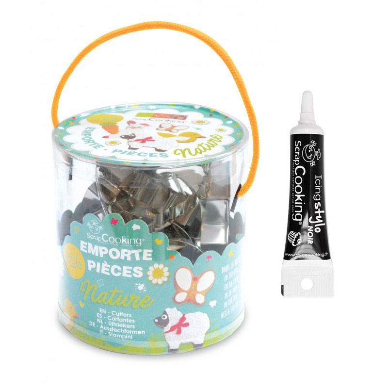 16 emporte-pièces Nature + Stylo de glaçage noir Scrapcooking - Mathon