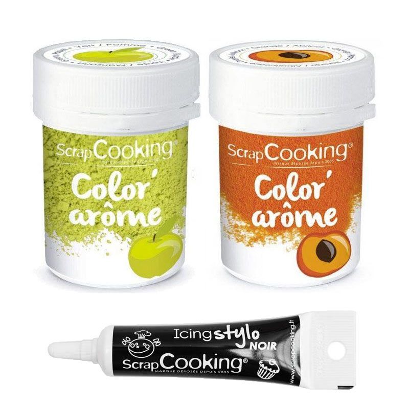 2 colorants alimentaires pomme & abricot + Stylo glaçage noir Scrapcooking - Mathon
