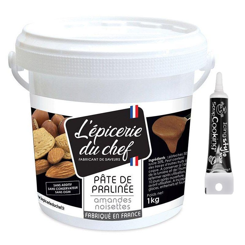 Pâte de praliné amandes noisettes 1 kg + Stylo de glaçage noir Scrapcooking - Mathon
