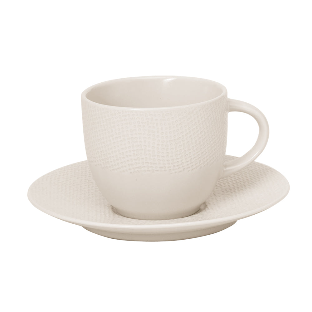 Tasse à thé et sous-tasse Vésuvio blanc  22 cl (lot de 2) Table passion - Mathon