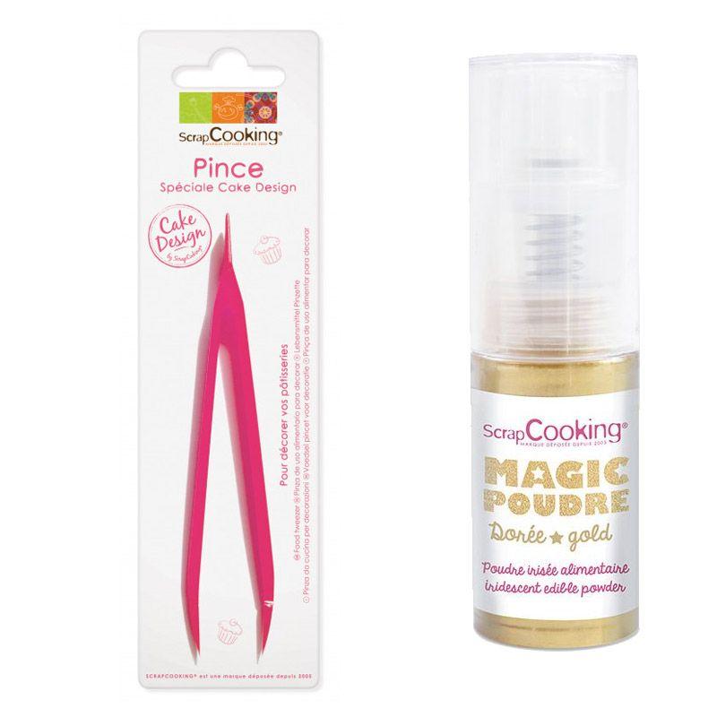 Pince à Pâtisserie + Poudre alimentaire irisée dorée Scrapcooking - Mathon