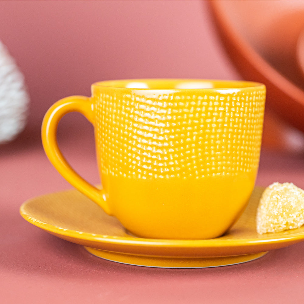 Tasse à thé et sous-tasse Vésuvio safran 22 cl (lot de 6) Table passion - Mathon - 2