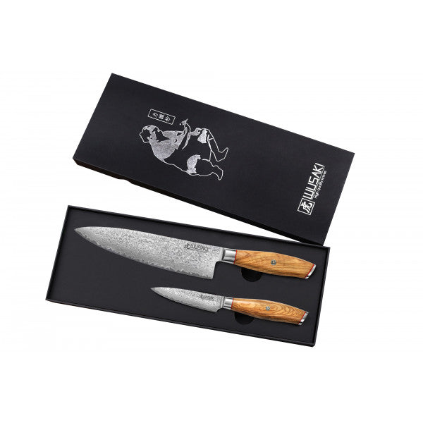 Coffret Wusaki 2 couteaux chef + office Fujiko manche olivier Wusaki - Mathon - 1