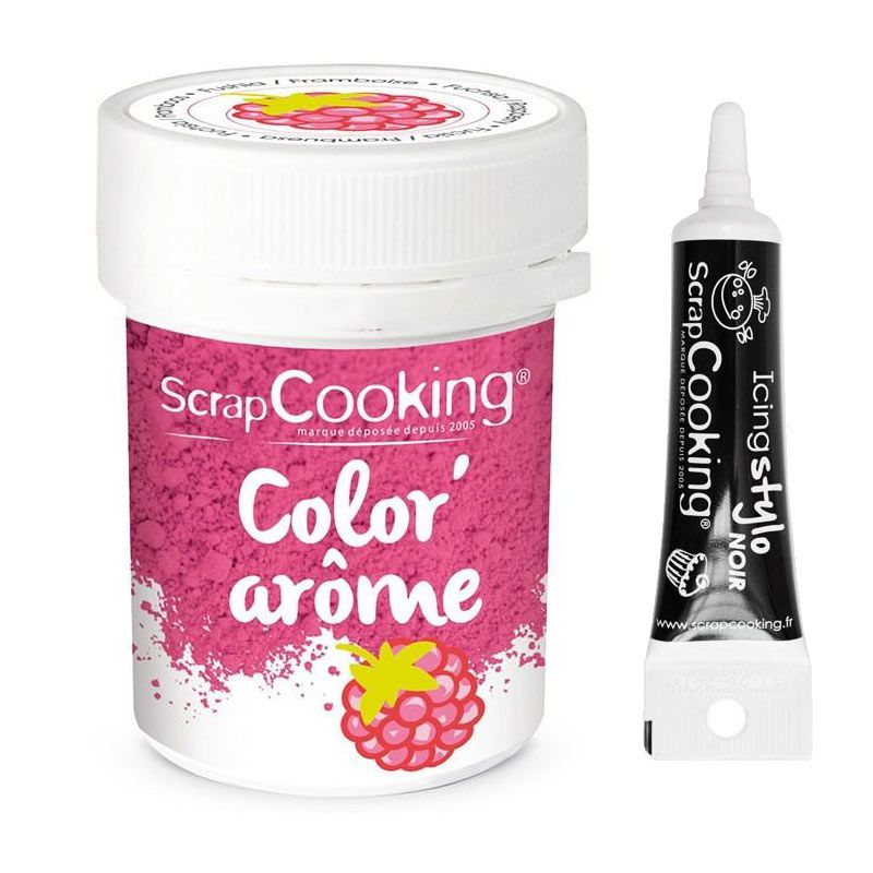 Colorant alimentaire rose arôme framboise 10 g + Stylo glaçage noir Scrapcooking - Mathon
