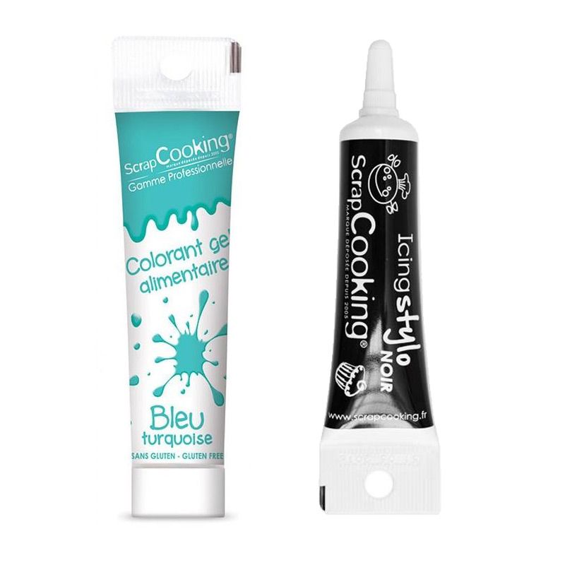 Gel colorant alimentaire bleu turquoise 20 g + Stylo glaçage noir Scrapcooking - Mathon