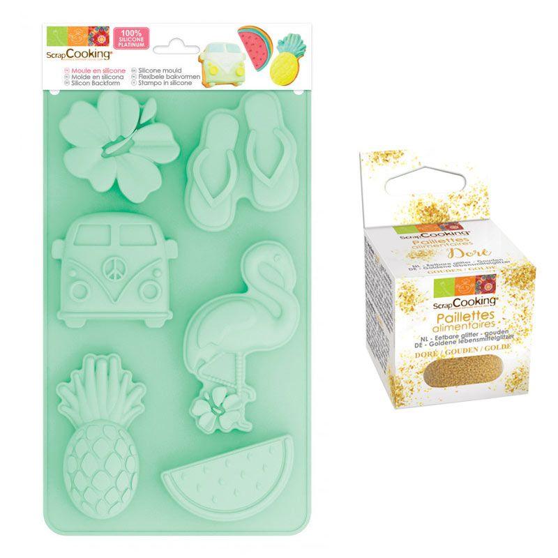 Moule en silicone Summer + paillettes dorées Scrapcooking - Mathon
