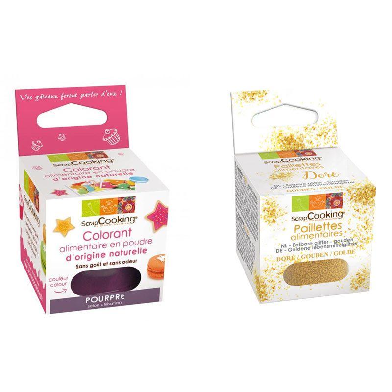 Colorant alimentaire Pourpre + paillettes dorées Scrapcooking - Mathon