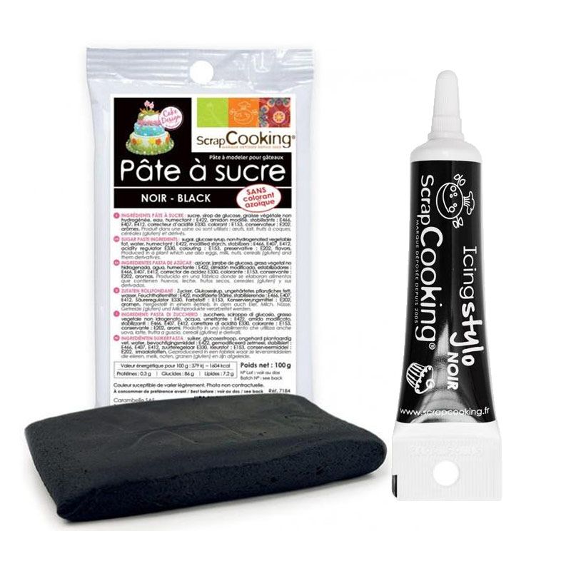 Pâte à sucre noire 100 g + Stylo de glaçage noir Scrapcooking - Mathon