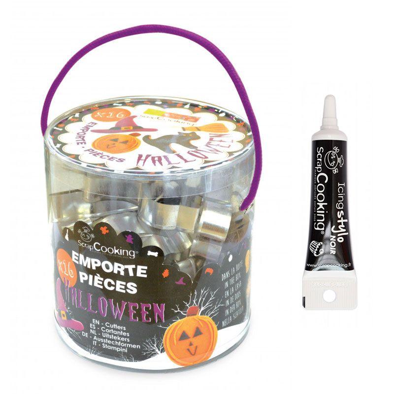 Seau 16 emporte-pièces à pâtisserie Halloween + stylo alimentaire noir Scrapcooking - Mathon