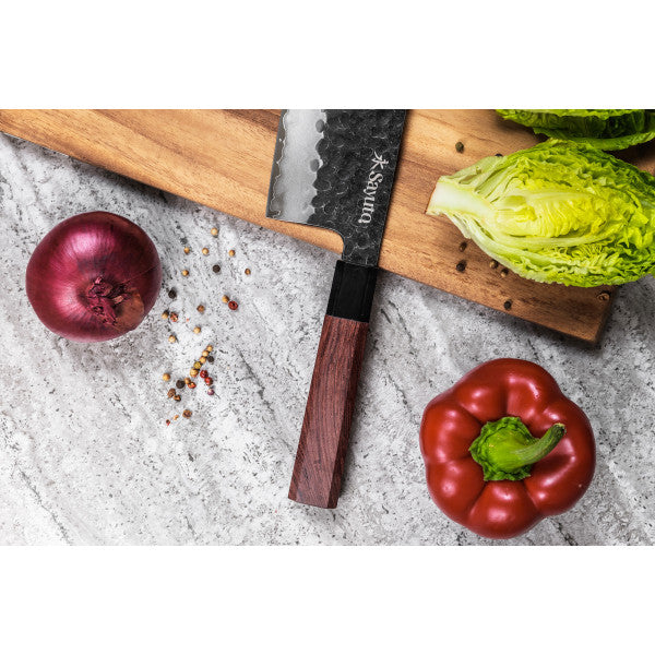 Couteau Sayuto Sequoia San Mai modèle nakiri 17cm brute de forge Sayuto - Mathon - 5