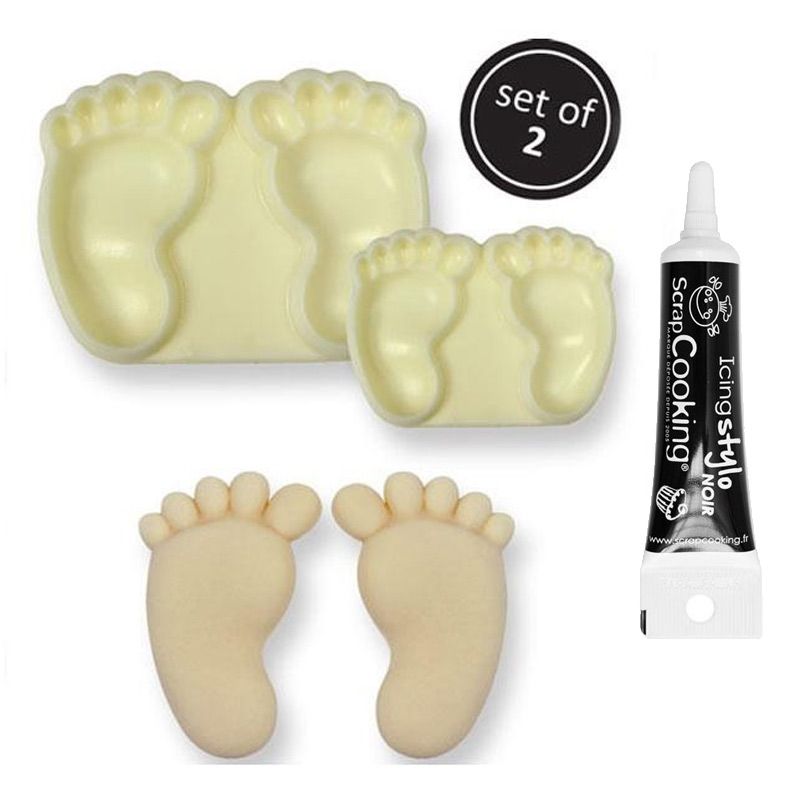 Moules pâte à sucre Pieds de bébé + Stylo de glaçage noir Youdoit - Mathon